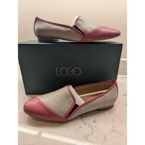 LOGO Lori Goldstein Marcia "Coral" Size 8.5M Gray Pink Leather Flats Almond Toe